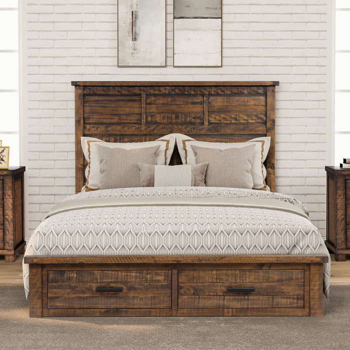 Loon Peak® Hetrick Queen Solid Wood Low Profile Storage Platform Bed